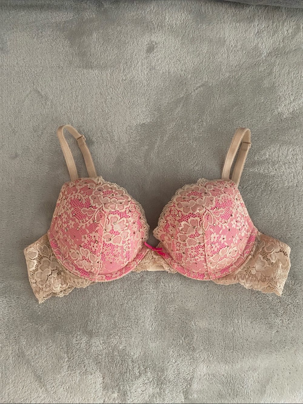 Victoria's Secret Pink and Beige Floral Lace Push-Up Bra